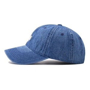 Classic washed blue denim baseball cap with W embroidery for men and women