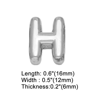 Polished silver uppercase H letter charm with dimensional 16mm height for bracelets