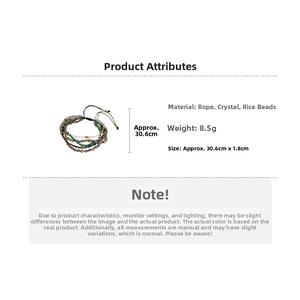 Detail specifications of multi-layer beaded bracelet showing 1.8cm width and material info