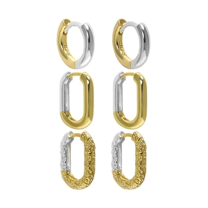Three-pair set of minimalist S925 sterling silver geometric earrings in gold and silver