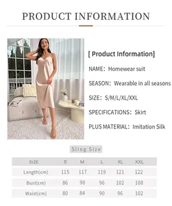 Tableau des tailles détaillé pour nuisette en satin de soie avec mesures de S à XXL