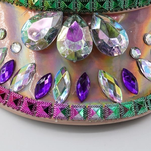 Champagne nautical hat with colorful rhinestones and purple gems for stage performance