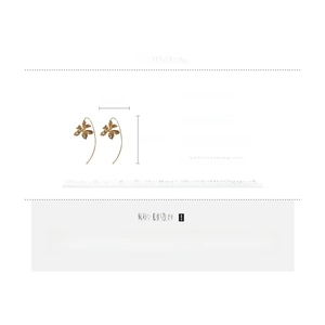 Detailed view of gold iris flower earrings with alloy dimensions and weight specs