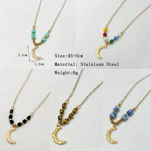 French vintage stainless steel moon pendant necklaces in five colors with 18k gold plating