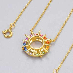 S925 silver sun pendant necklace with rainbow colorful cubic zirconia stones in gold finish