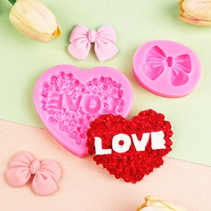 3D heart and bow silicone mold set for DIY soap cake decorating and aromatherapy gypsum crafts