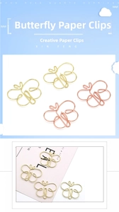 Creative butterfly-shaped metal paper clips in gold and rose gold finishes for office
