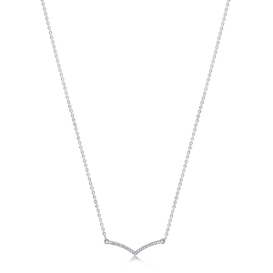Minimalist S925 sterling silver geometric V-pendant necklace with sparkling crystals