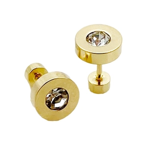 Classic gold plated stainless steel stud earrings with brilliant round cut cubic zirconia
