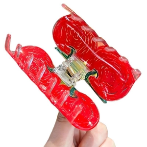 Hand-painted red fruit resin hair claw clip with unique 3D textures for women