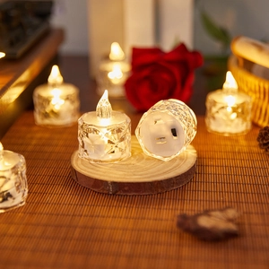 Diamond pattern LED flameless tea light candle with warm yellow glow for home decor