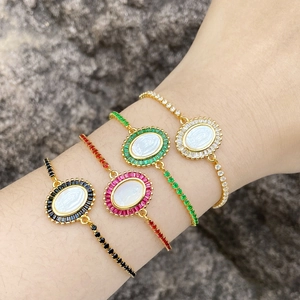 Virgin Mary Adjustable Bolo Bracelet Copper Gold Plated Colorful Zircon Shell Religious Jewelry For Women