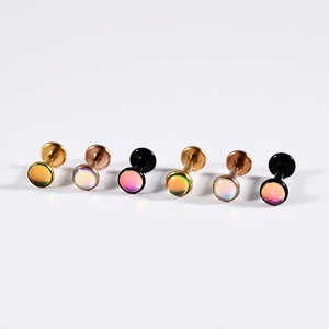 Set of 6 stainless steel opal labret studs in gold, rose gold, and black finish