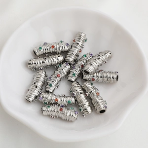 14K gold plated silver curved tube beads with colorful zircon inlay for DIY jewelry