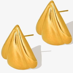Modern 18K gold plated 304 stainless steel fan shaped geometric stud earrings for women