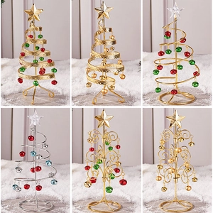 Spiral Iron Christmas Tree Desktop Ornament With Star Topper And Bells For Festive Party Decor