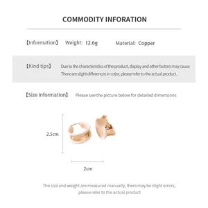Detail view showing dimensions of 2.5cm height and 2cm width for 18k gold plated earrings