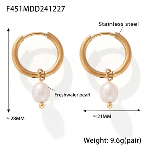 Detailed size specifications for gold stainless steel earrings with baroque freshwater pearls