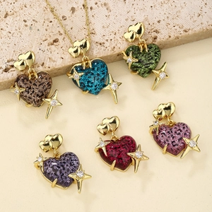 Colorful Spotted Heart Pendant Necklace 18K Gold Plated Copper With Rhinestone Star Charm Fashion Jewelry For Women