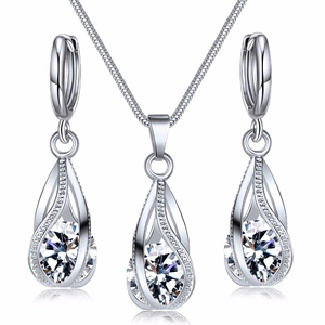 Teardrop Necklace And Earrings Copper Zircon Crystal Hollow Rotating Jewelry For Women Retro Elegant Fashion