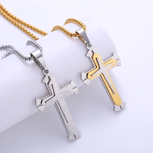 Minimalist multi-layer stainless steel cross necklaces in silver and two-tone gold finish