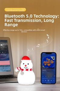 Detail of Christmas snowman silicone night light with Bluetooth 5.0 speaker features