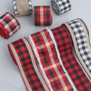 Christmas Ribbon Buffalo Plaid Faux Linen Snowflake For Tree Decoration Gift Wrapping DIY Crafts Holiday Party Ornament