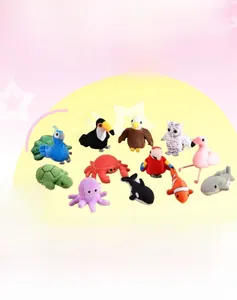 Set of 11 colorful plush animal finger puppets including birds and sea creatures