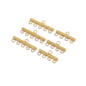 Set of 6 golden stainless steel 4-strand slide tube clasp connectors for DIY jewelry making