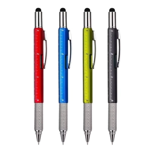 Penne a sfera multifunzione con righello e pennino in rosso, blu, verde e nero