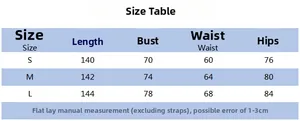 Detailed size guide table for V-neck halter dress including bust, waist and hips measurements