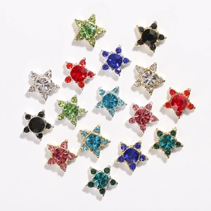 Pentagram nail art alloy charms with colorful rhinestones in gold and silver plating