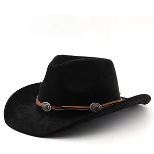 Détail d'un chapeau de cowboy noir en daim avec rivets en métal argenté vintage
