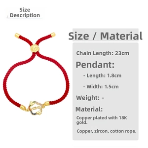 Detailed size specifications for adjustable red rope MAMA bracelet with colorful zircon