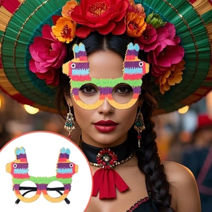 Llama piñata glasses for Day of the Dead party with colorful texture and striped finish