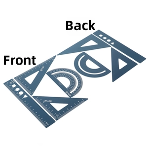 Detail view of aluminum geometry set with white scales and geometric hollow design