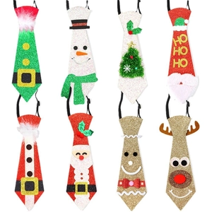 Set of 8 glittery Christmas ties featuring Santa and snowman patterns for holiday costumes