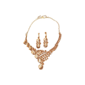 Parure bijoux vintage dorée avec collier et boucles d'oreilles en cristal ambre