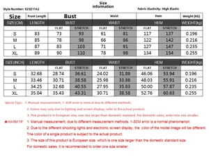 Detailed size guide for Y2K sexy ruched bodycon dress with CM and Inch measurements