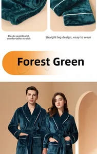 Detail of forest green coral fleece bathrobe featuring elastic waistband and soft fabric