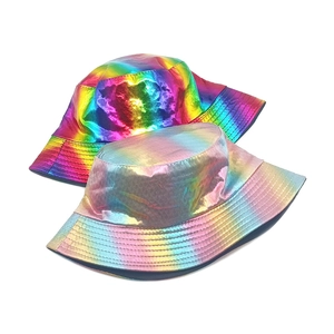 Metallic rainbow gradient bucket hat for men and women with iridescent finish