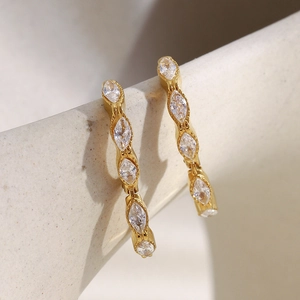 Elegant 18K gold plated stainless steel hoop earrings with marquise zircon stones