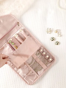 Bolsa organizadora de joyas impermeable de PU para mujeres, pendientes collares