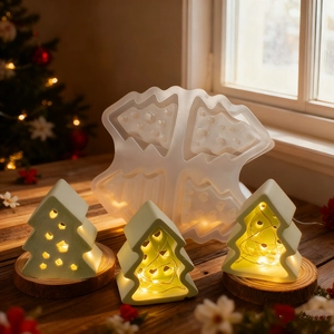 Stampo in silicone a forma di albero di Natale per resina DIY con luci LED e gesso