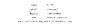 Specifications for F1170 titanium steel hoop earrings including size 4cm and weight 8.6g