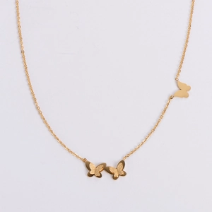 Stainless Steel Butterfly Pendant Necklace Matte Sandblasted Gold Plated Minimalist Clavicle Chain Jewelry For Women