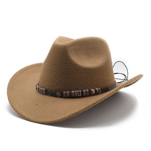 Western Cowboy Hat Retro Steampunk Felt Wide Brim Ethnic Gear Decorative Band Fedora For Men Women