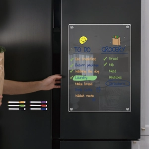 Clear acrylic magnetic calendar for fridge with six colorful markers for planning