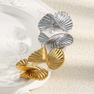 Elegant 18K gold and silver plated twisted fan earrings with textured ripple design