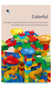 Detail of colorful marble run building blocks with smooth edges and funny expression balls